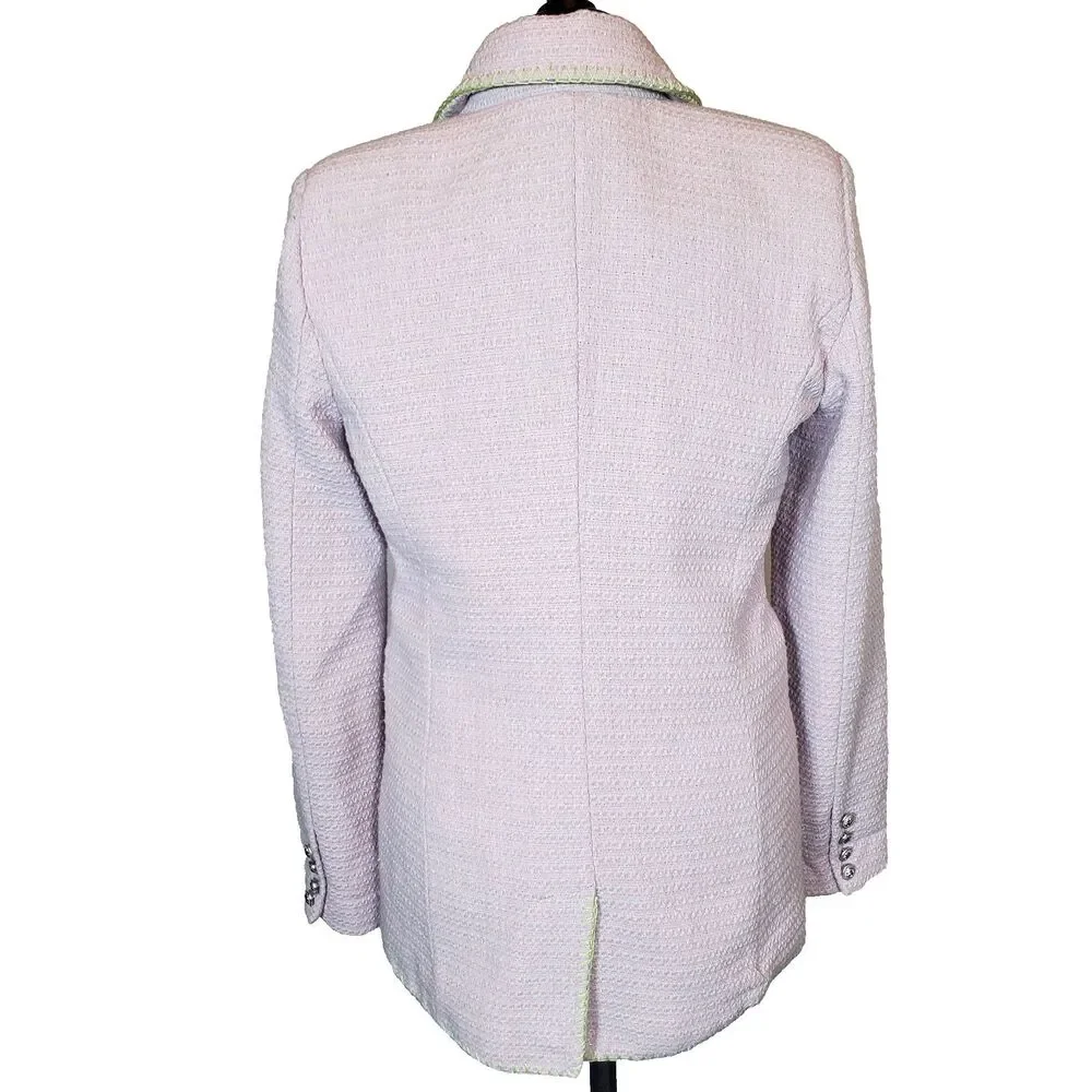 NEW 7 For All Mankind Women’s Tweed Blazer Small Purple Silver Button Jacket - Picture 7 of 12